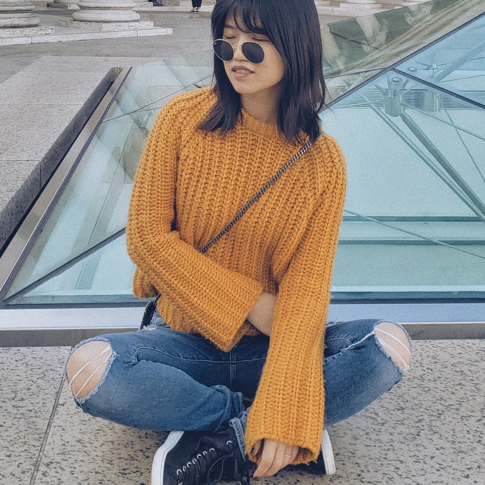 Korean raglan sleeves short knit T one size
